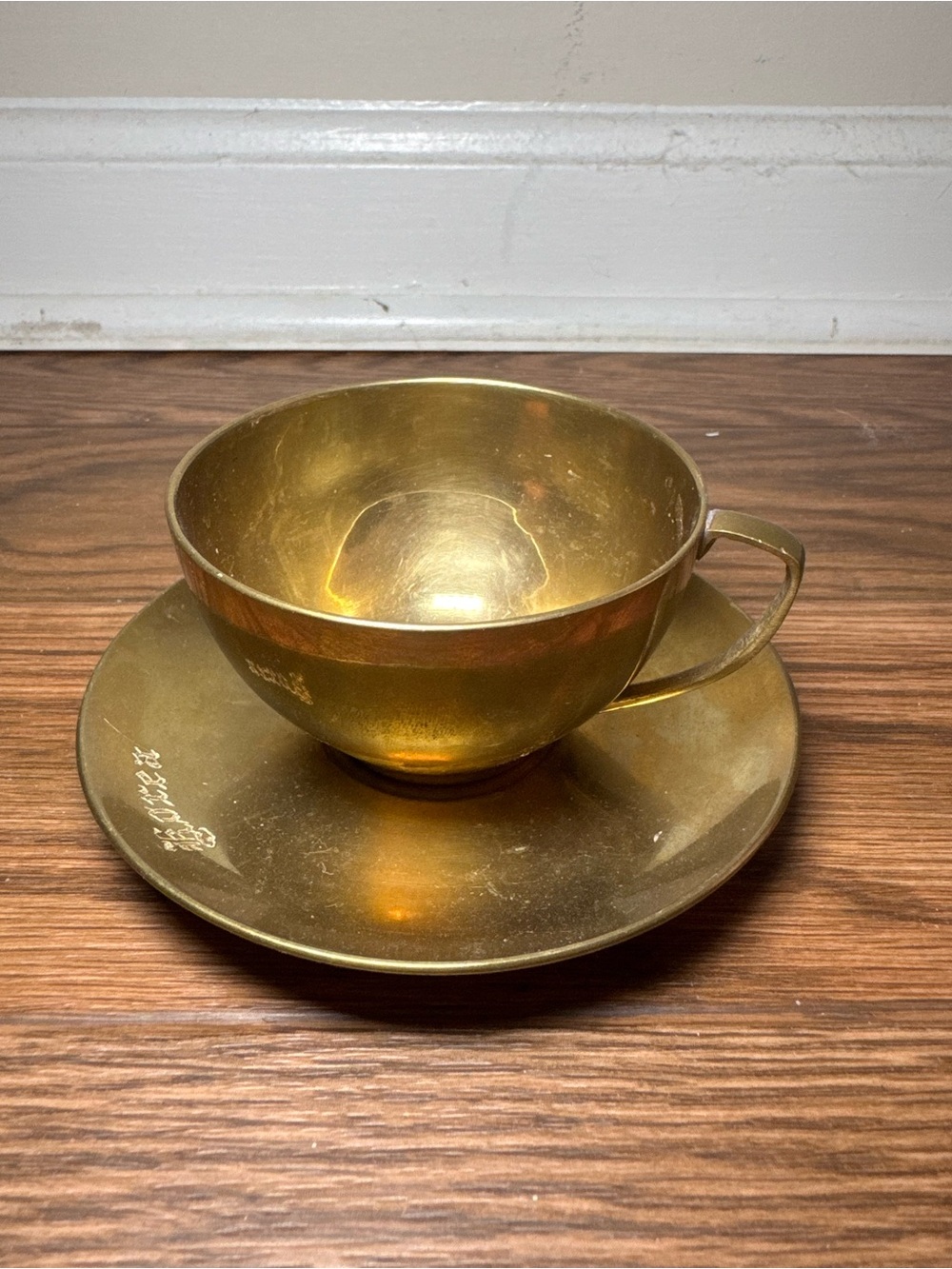 Brass Tea Cup and Saucer Set-Korea Script